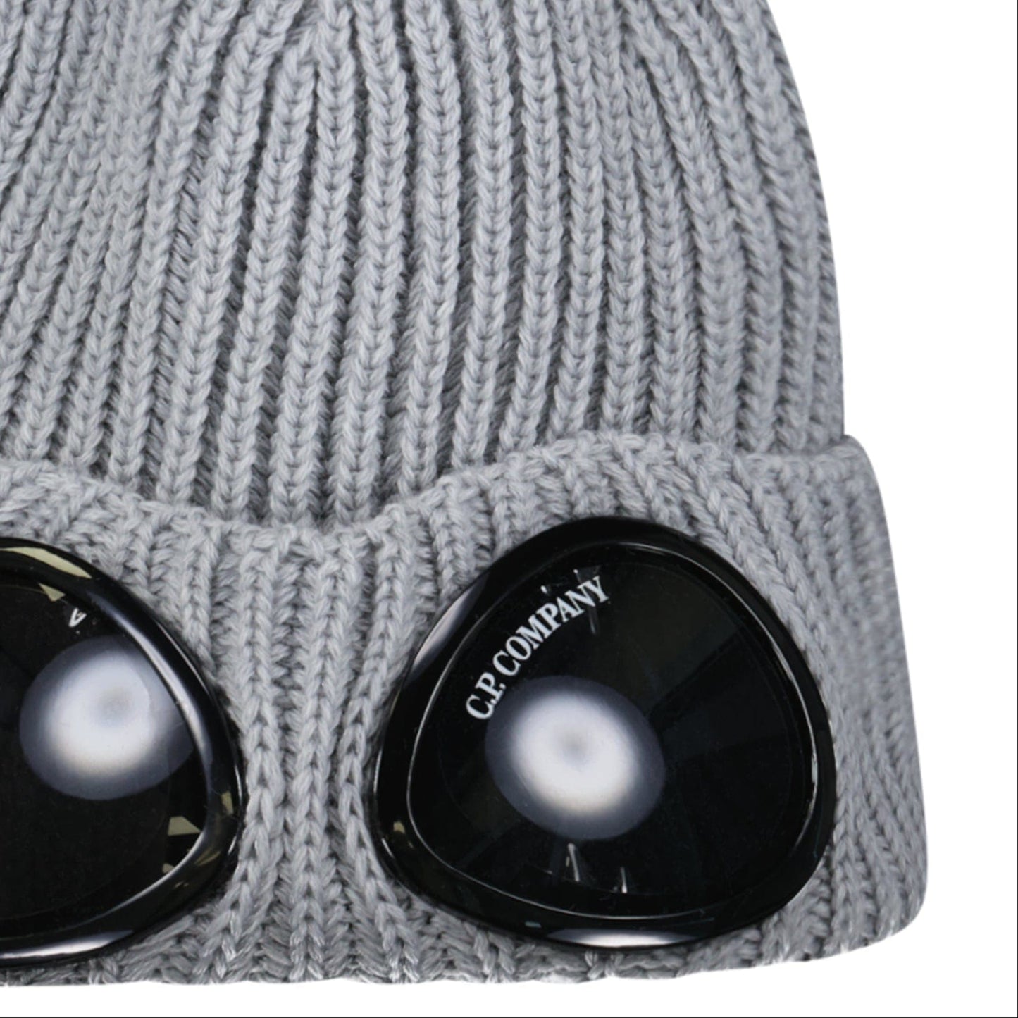 CP Company Extrafine Merino Wool Goggle Beanie in Grey — Side View