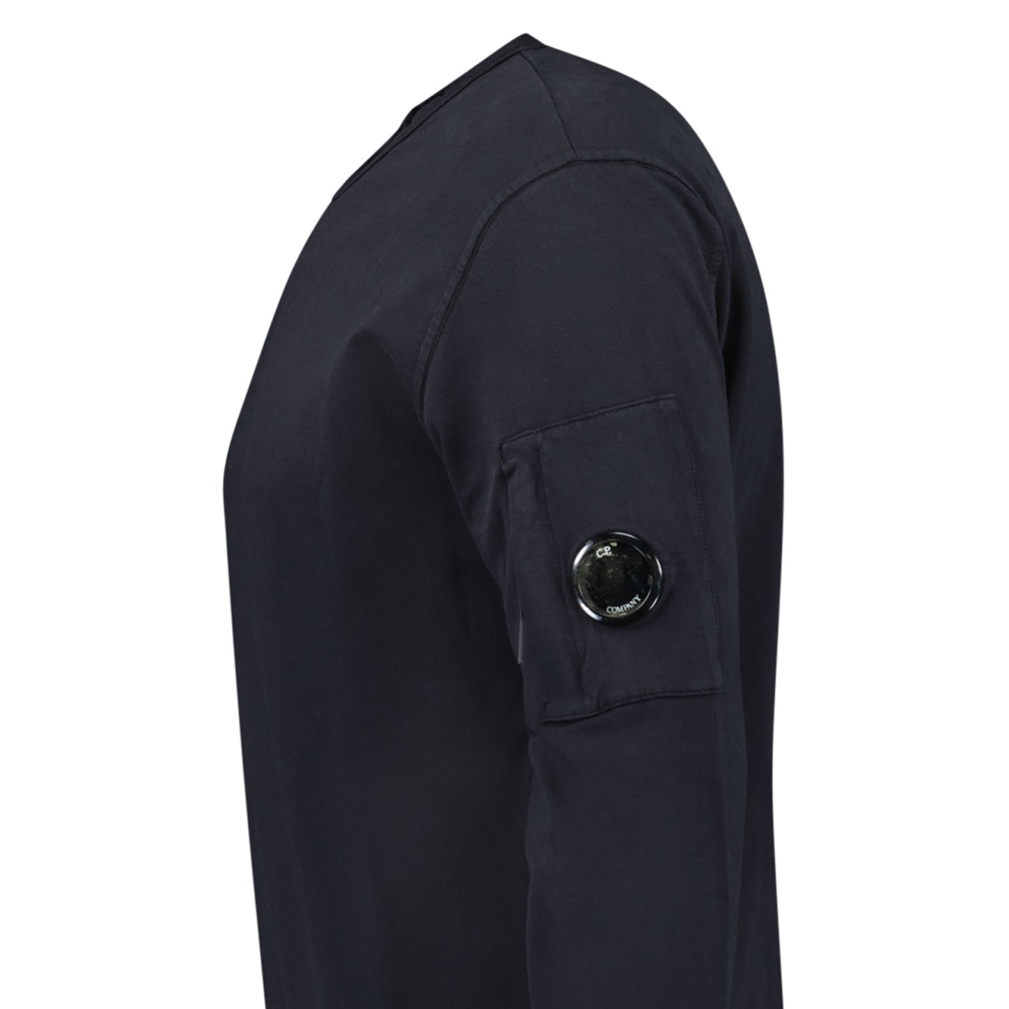 CP Company Lens Light Fleece Crewneck Sweatshirt Black — S — Top View