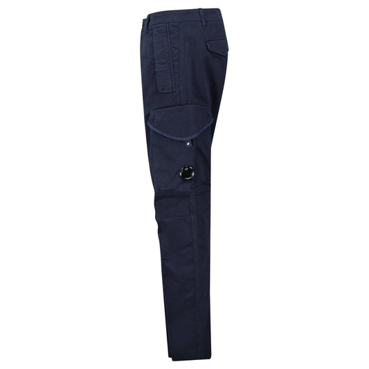 CP Company Stretch Sateen Ergonomic Lens Cargo Pants in Navy — W30 (S) — Side View