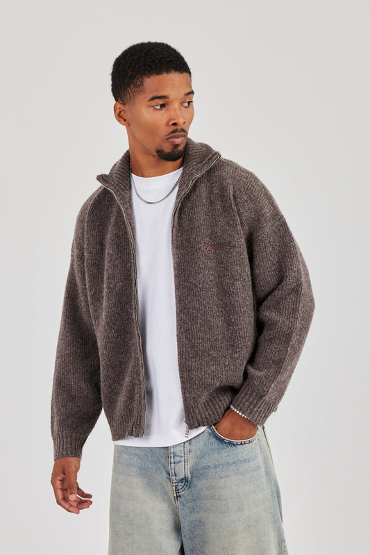 Cernucci Chunky Knitted Funnel Neck - Mocha — S — Side View
