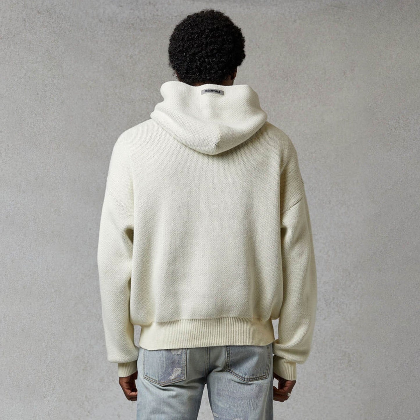 FEAR OF GOD ESSENTIALS Knit Hoodie Cream — XXS — Detail View