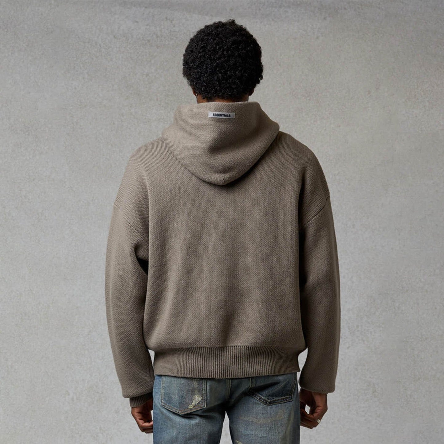 FEAR OF GOD ESSENTIALS Knit Hoodie Taupe — XXS — Detail View