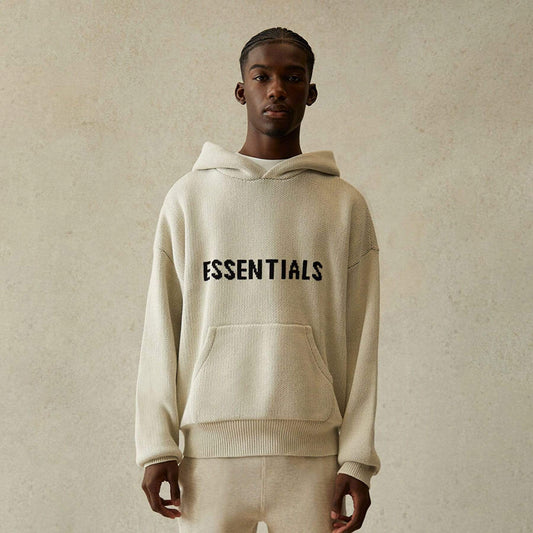 FEAR OF GOD ESSENTIALS Knit Pullover Hoodie Light Heather Oatmeal — XXS — Side View