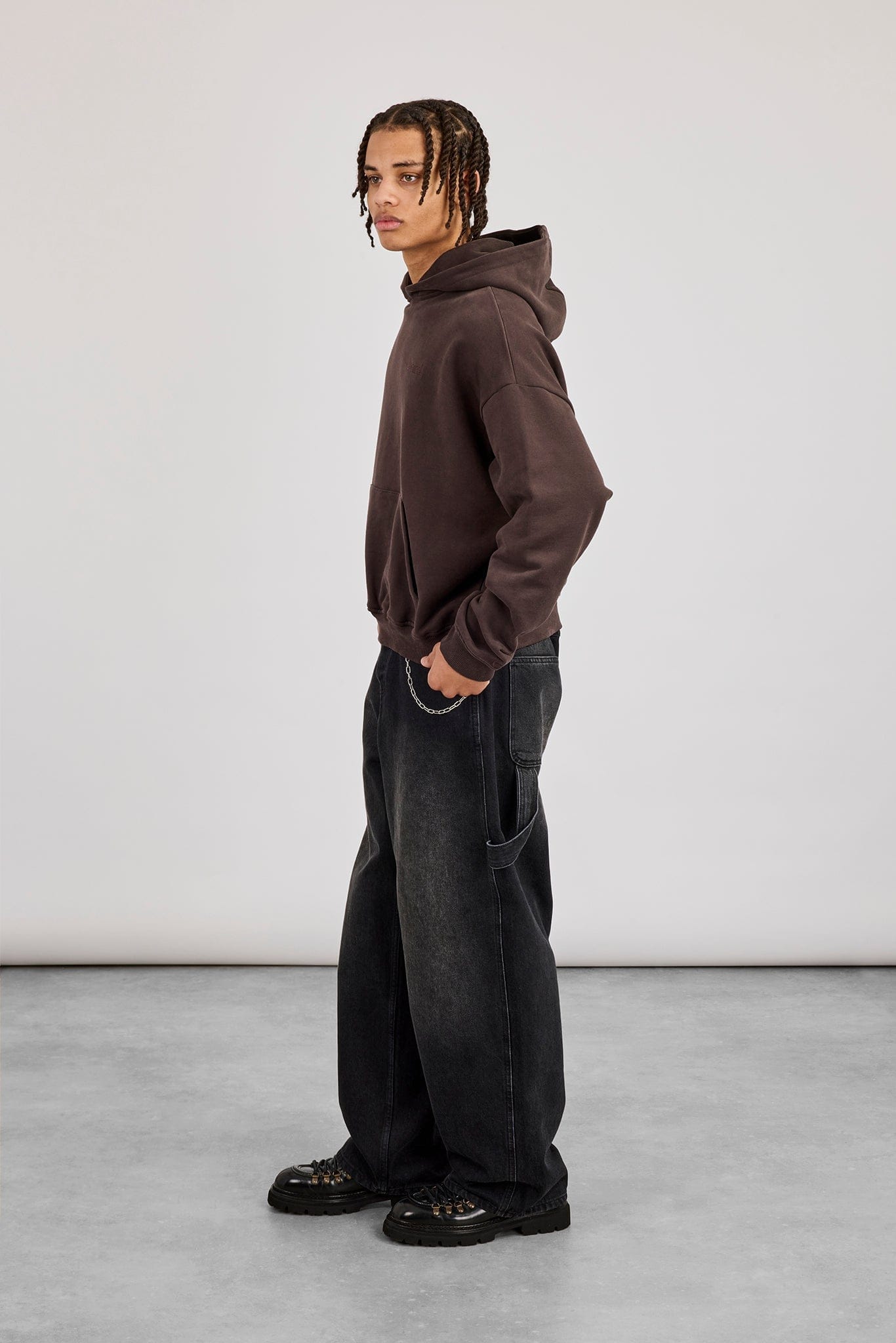 Cernucci Mens Boxy Hoodie - Coffee — S — Top View