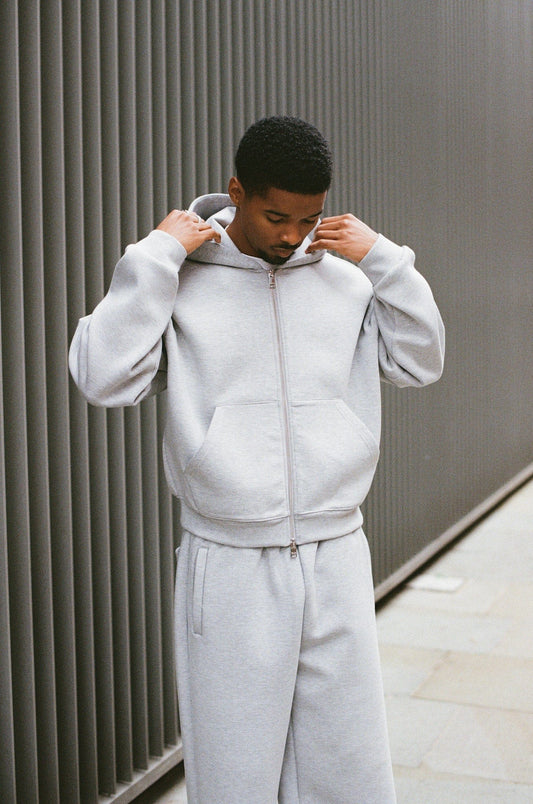 Cernucci Scuba Zip Through Boxy Hoodie - Grey — S — Side View