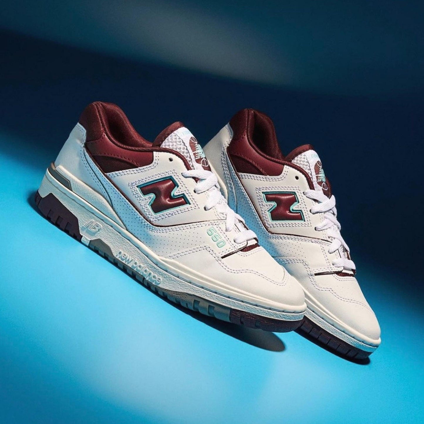 New Balance 550 'Burgundy Turquoise' — UK 3.5 | EU 36 | US 4 — Lifestyle View