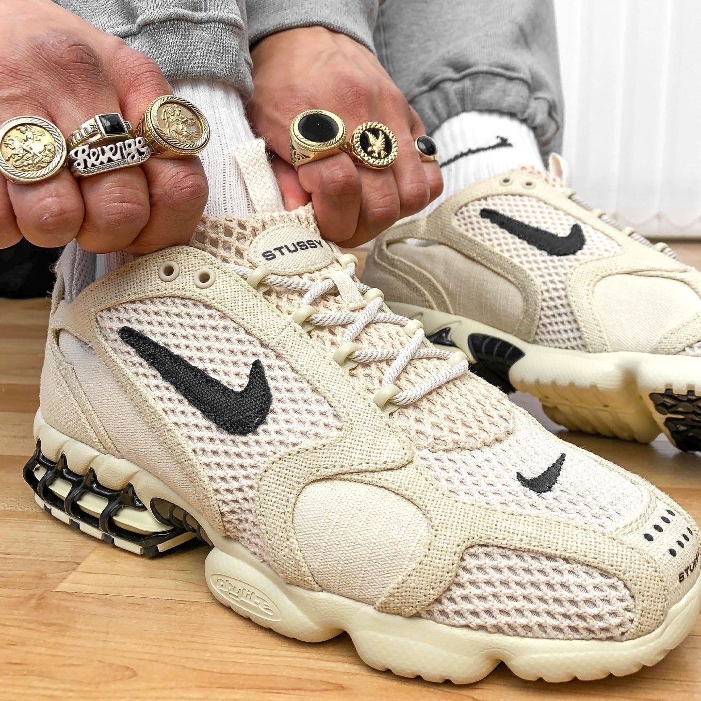 Stussy x Nike Air Zoom Spiridon Caged 2 'Fossil' — UK 3 | EU 35.5 | US 3.5 — Alternate View 8