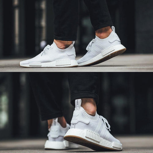 adidas NMD_R1 Primeknit Footwear White-Gum — UK 3.5 | EU 36 | US 4 — Side View