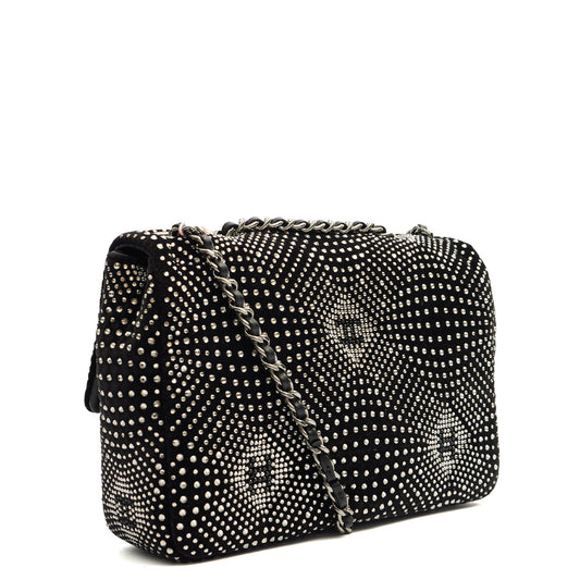 Chanel Shoulder Bag Flap Bag in Black, Velvet — Side View