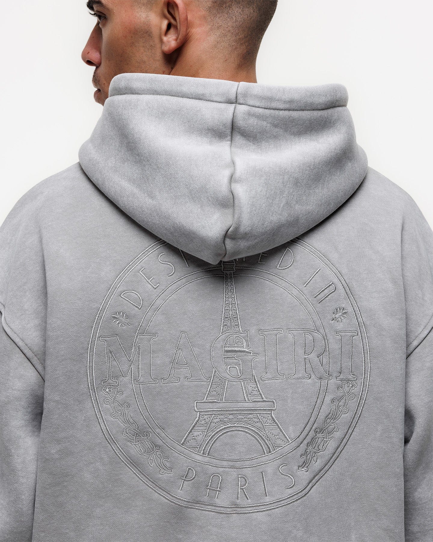 Magiri Embroidered Acid Wash Hoodie 'Washed Oatmeal' — Washed Oatmeal — Size S — Lifestyle View