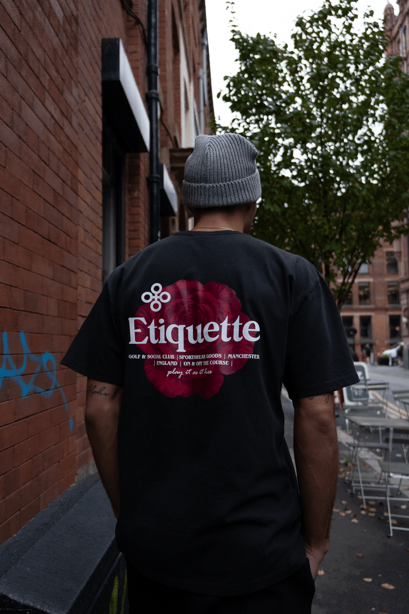 Etiquette Justin Tee 'Black' — Faded Black — Size S — Back View