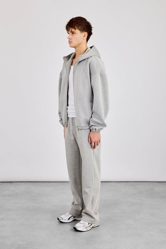 Cernucci Zip Hooded Panelled Scuba Jacket & Relaxed Scuba Trouser - Grey — S — Size S — Side View
