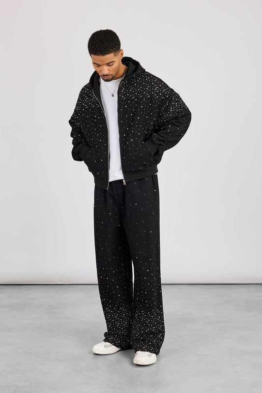 Cernucci Rhinestone Zip Through Tracksuit - Black — S — Size S — Side View