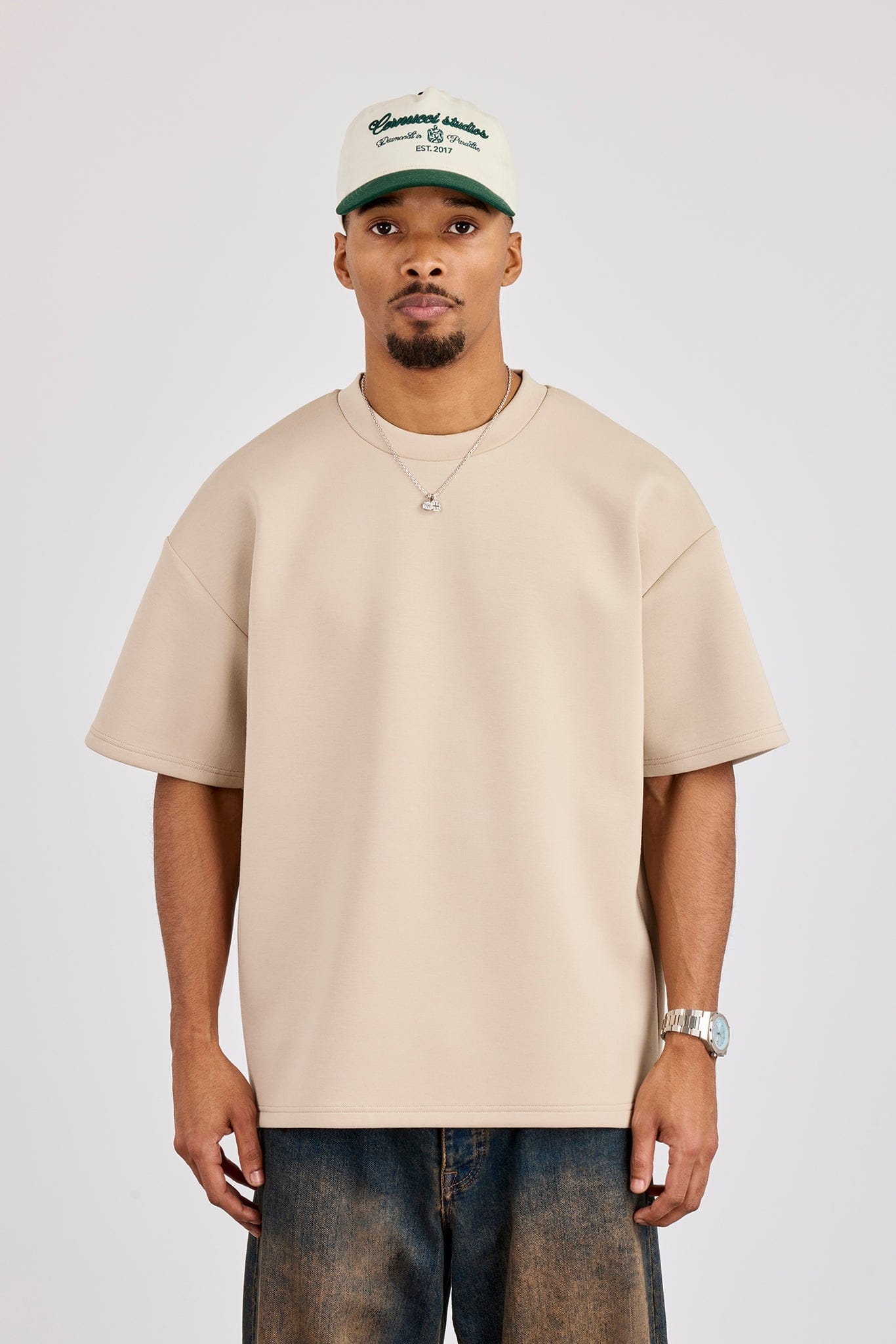 Cernucci Scuba Oversized T-Shirt - Stone — S — Top View