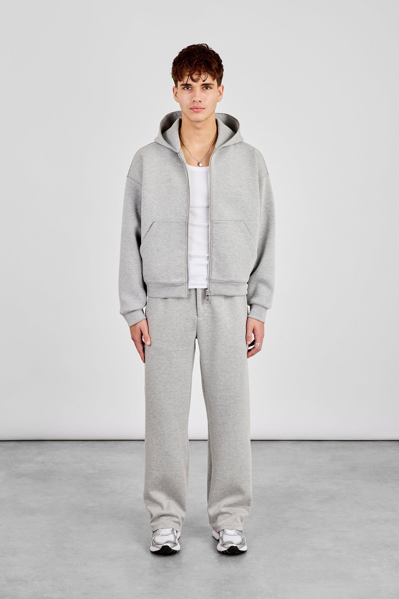 Cernucci Scuba Zip Through Boxy Hoodie & Relaxed Scuba Trouser - Grey — S — Size S — Top View