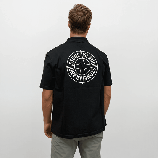Stone Island Compass-Print Crewneck T-Shirt in Black — S — Side View
