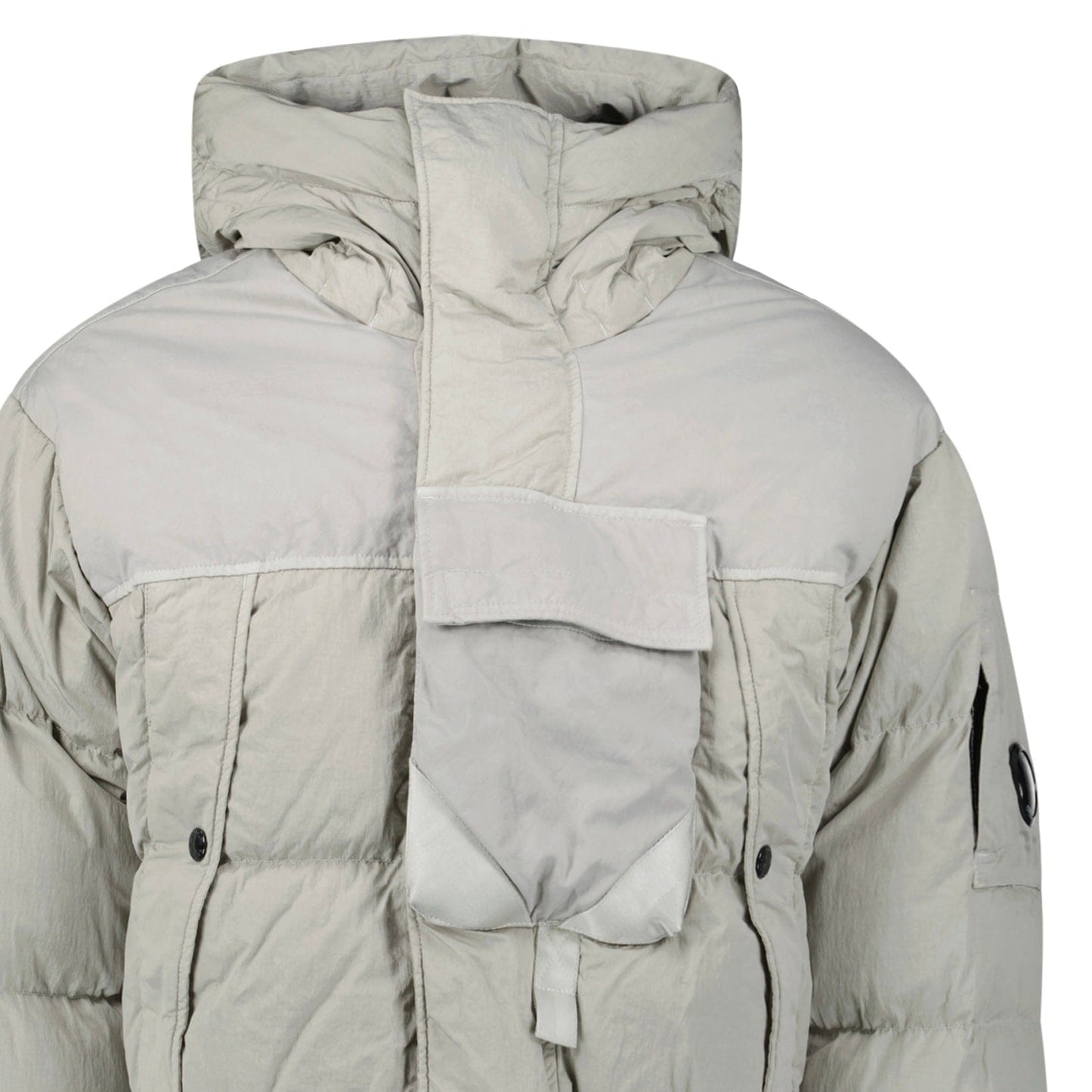 CP Company Eco-Chrome R Mixed Hooded Down Jacket Grey — XS — Detail View
