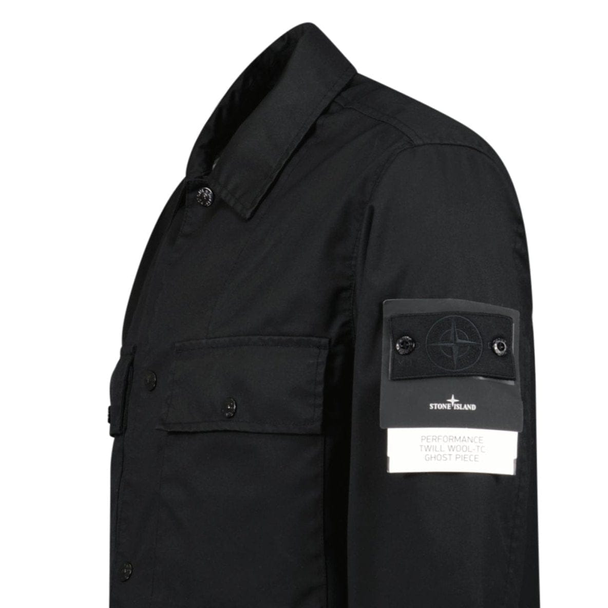 Stone Island Ghost Compass Twill Wool-TC Overshirt Black — M — Top View
