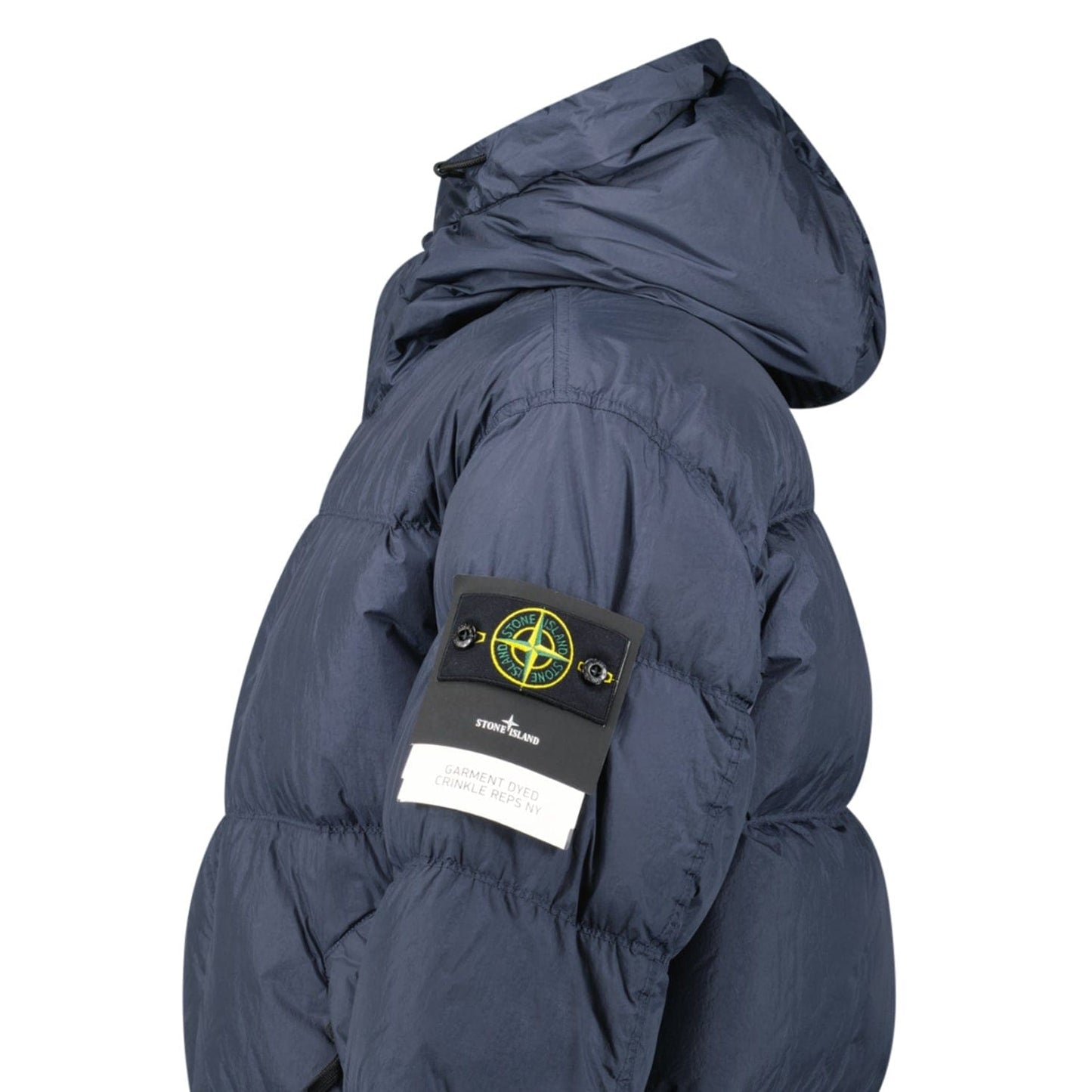 Stone Island Hooded Down Crinkle Reps NY Jacket in Navy — S — Detail View