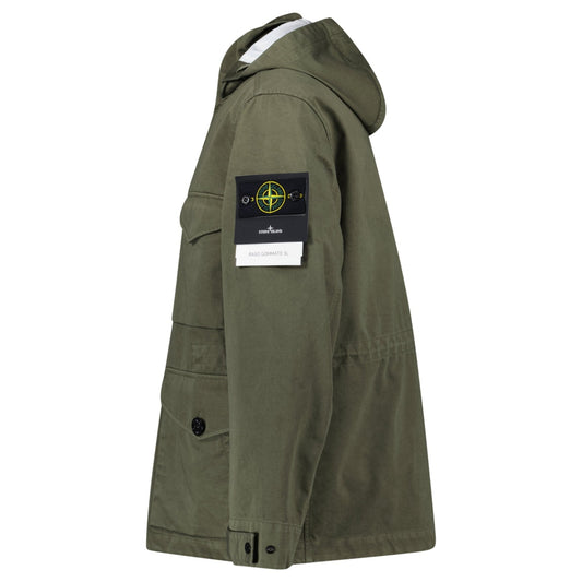 Stone Island Drawstring-Hood Regular-Fit Cotton Jacket in Military Green — S — Side View