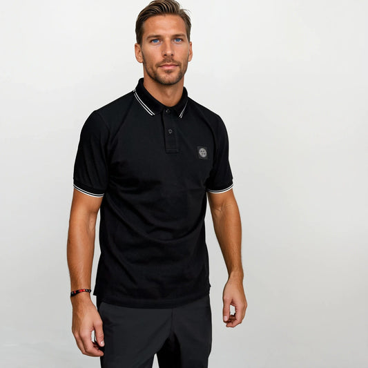 Stone Island Stripe Collar Polo T-Shirt Slim Fit Black — S — Side View