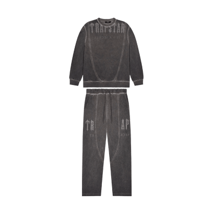 Trapstar Deconstructed Decoded Oil Wash Crew Tracksuit- Grey — XXS — Front View