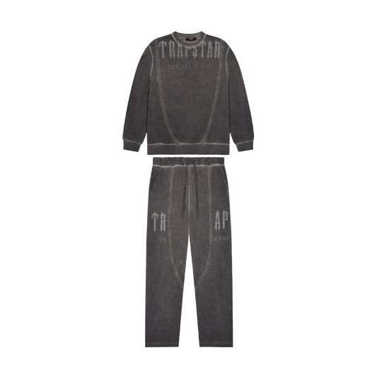 Trapstar Deconstructed Decoded Oil Wash Crew Tracksuit- Grey — XXS — Front View