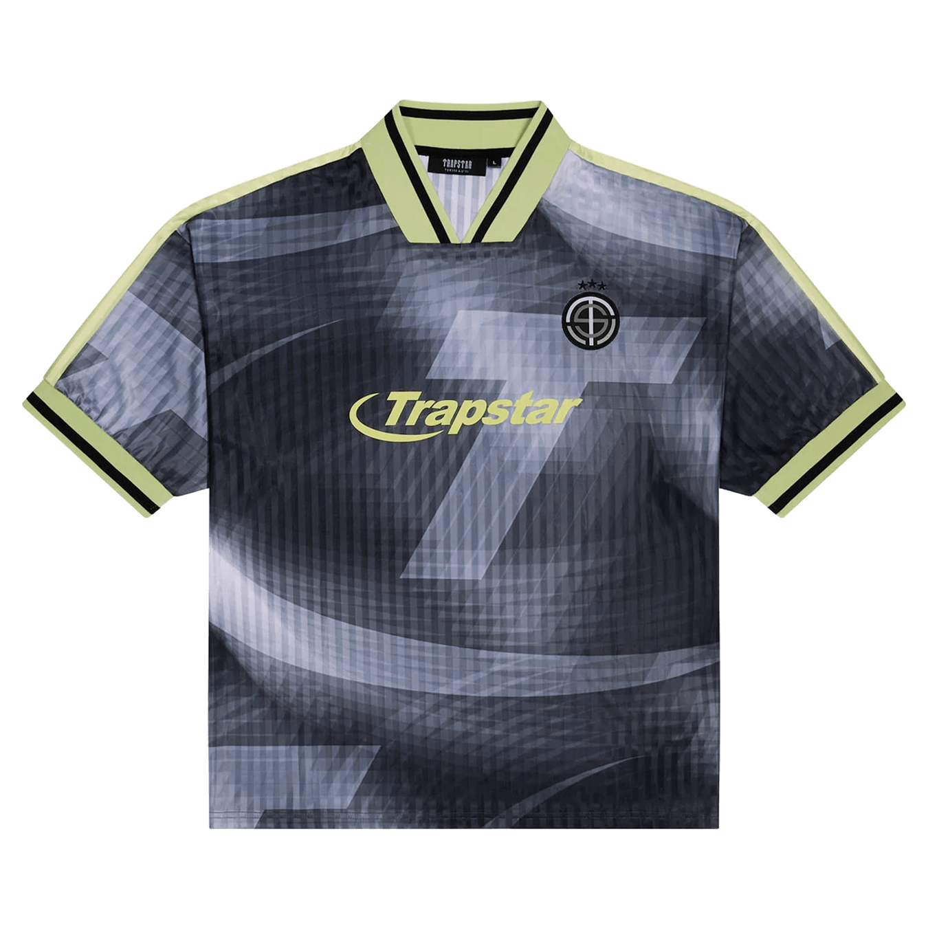 Trapstar Hyperdrive SS Football Jersey 'Black/Neon' — XXS — Front View