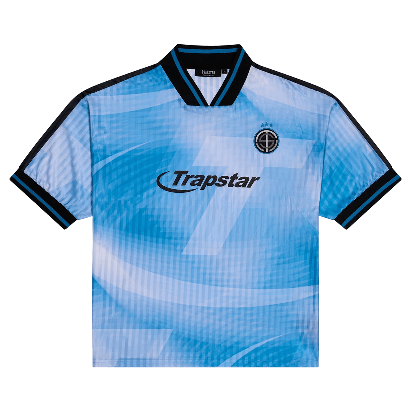 Trapstar Hyperdrive SS Football Jersey 'Blue/Black' — XXS — Front View