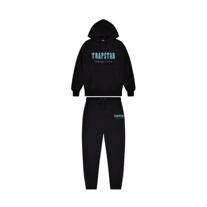 Trapstar Chenille Decoded Hooded Tracksuit-Black/Light Blue — XXS — Front View