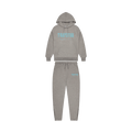 Trapstar Chenille Decoded Hooded Tracksuit- Grey/Light Blue — XXS — Front View