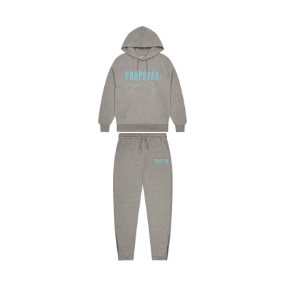 Trapstar Chenille Decoded Hooded Tracksuit- Grey/Light Blue — XXS — Front View