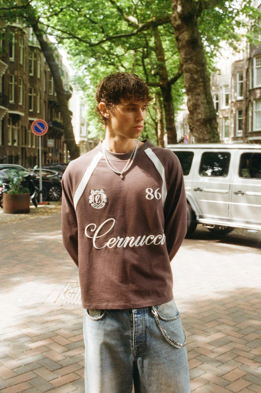 Cernucci Long Sleeve Contrast Panel T-Shirt - Coffee — S — Side View