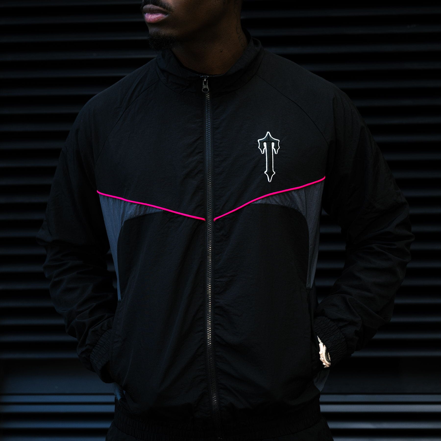 Trapstar Irongate Shell Tracksuit 'Black Pink' — XXS — Detail View