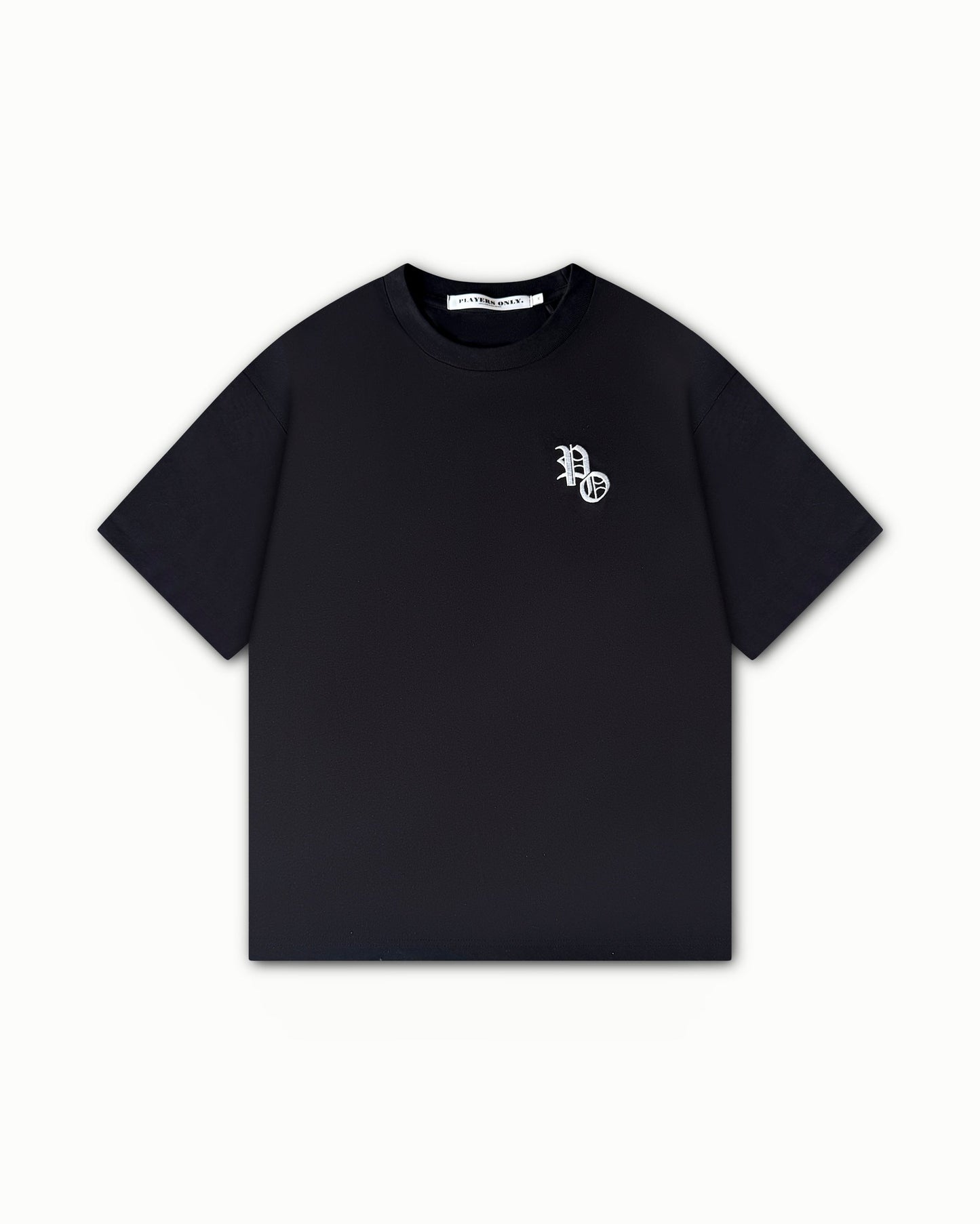 PLAYERS ONLY BLACK EMBROIDERED TEE — Small — Front View