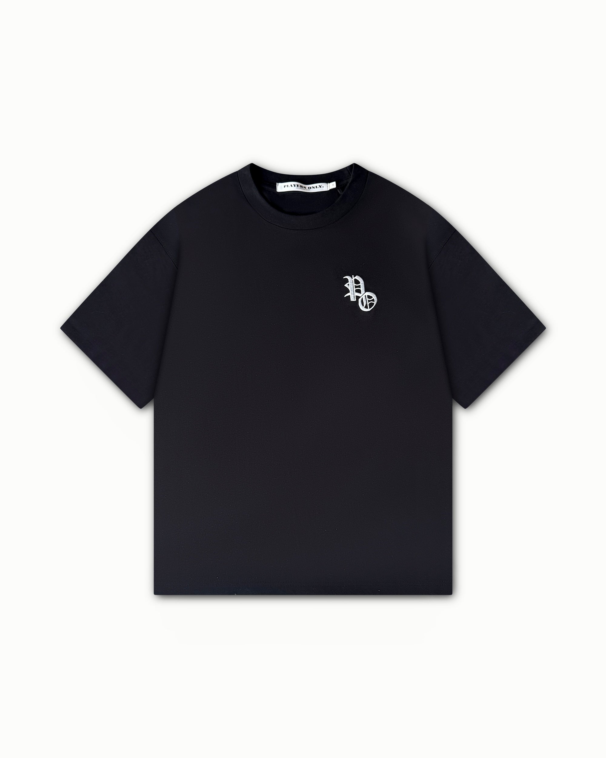 PLAYERS ONLY BLACK EMBROIDERED TEE — Small — Front View
