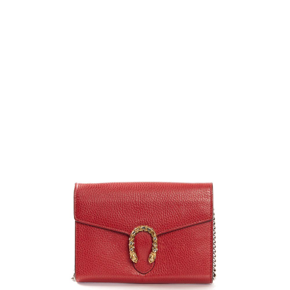 Gucci Cross Body Dionysus Chain Wallet in Hibiscus Red, Leather — Front View