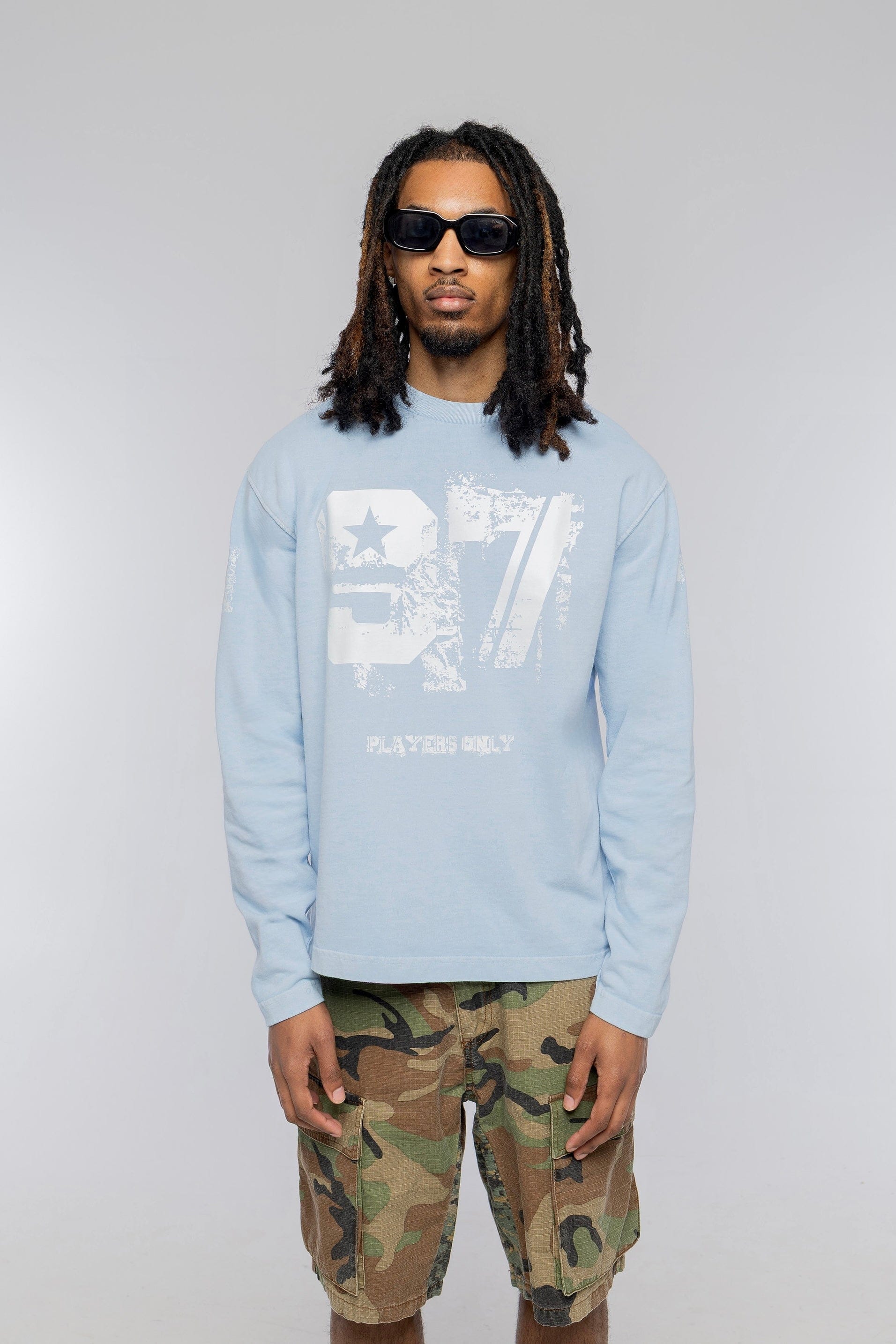 PLAYERS ONLY WASHED SKY BLUE DISTRESSED 97 JERSEY LONG SLEEVE — Small — Side View