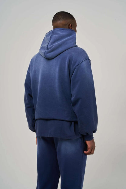 KAIZEN MARKET BLANK HEAVYWEIGHT FADE OUT HOODIE BLUE — XS — Back View