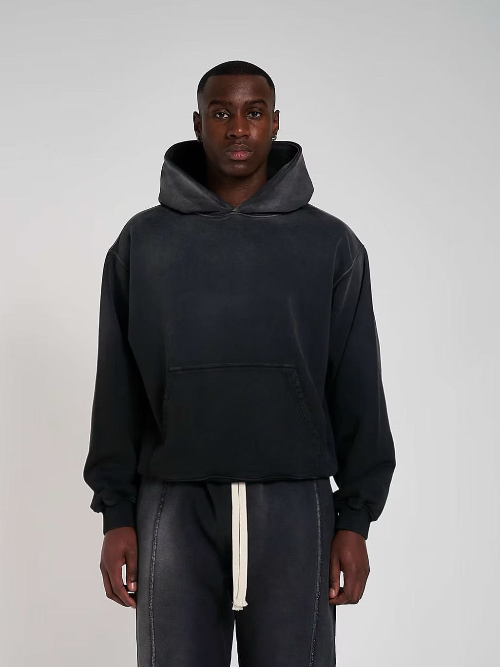 KAIZEN MARKET BLANK HEAVYWEIGHT FADE OUT HOODIE BLACK — XS — Back View