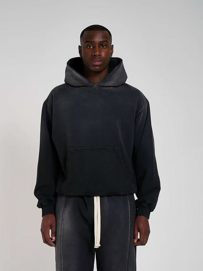 KAIZEN MARKET BLANK HEAVYWEIGHT FADE OUT HOODIE BLACK — XS — Back View
