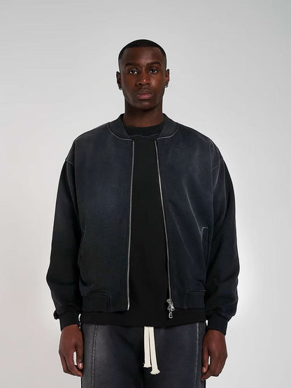 KAIZEN MARKET BLANK HEAVYWEIGHT FADE OUT BOMBER JACKET BLACK — XS — Back View