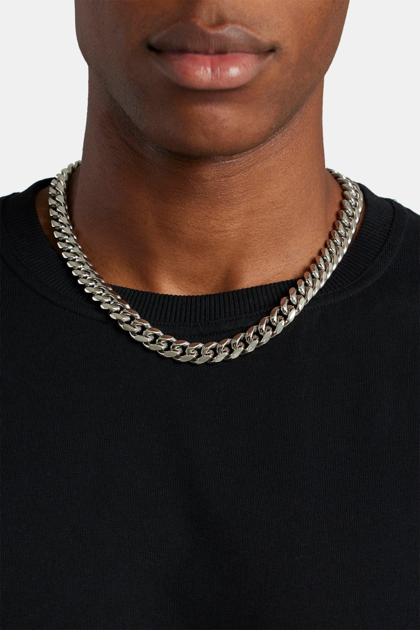 Cernucci Miami Cuban Link Chain - 12mm - White — 18" — Front View