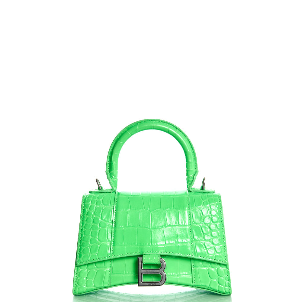 Balenciaga Top Handle Hourglass XS in Tempete, Exotic Effect Leather — Front View