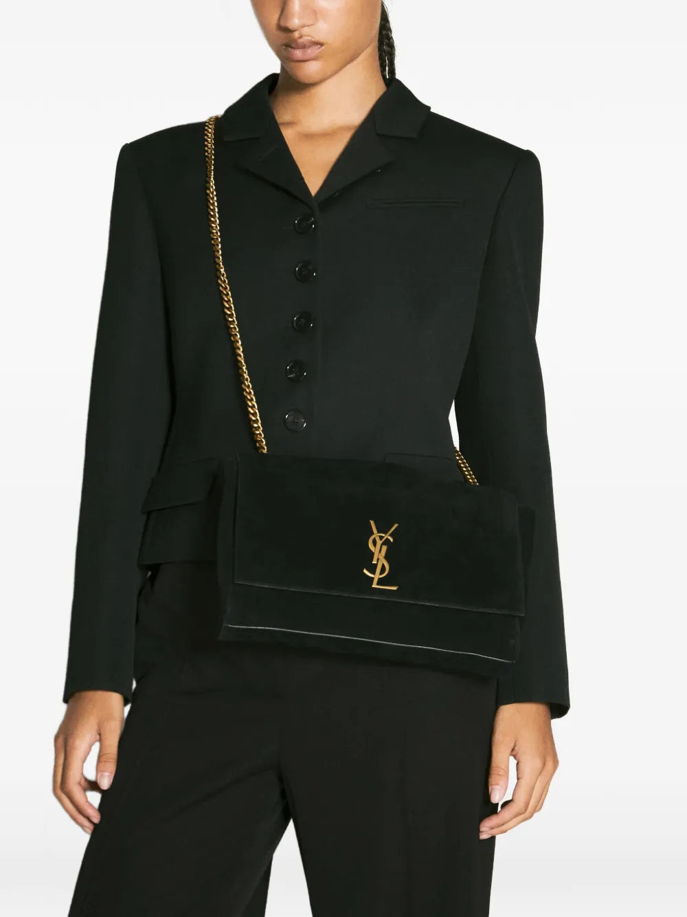 Saint Laurent Medium Kate Logo Plaque Shoulder Bag — Same as shown — Size One Size — Front View