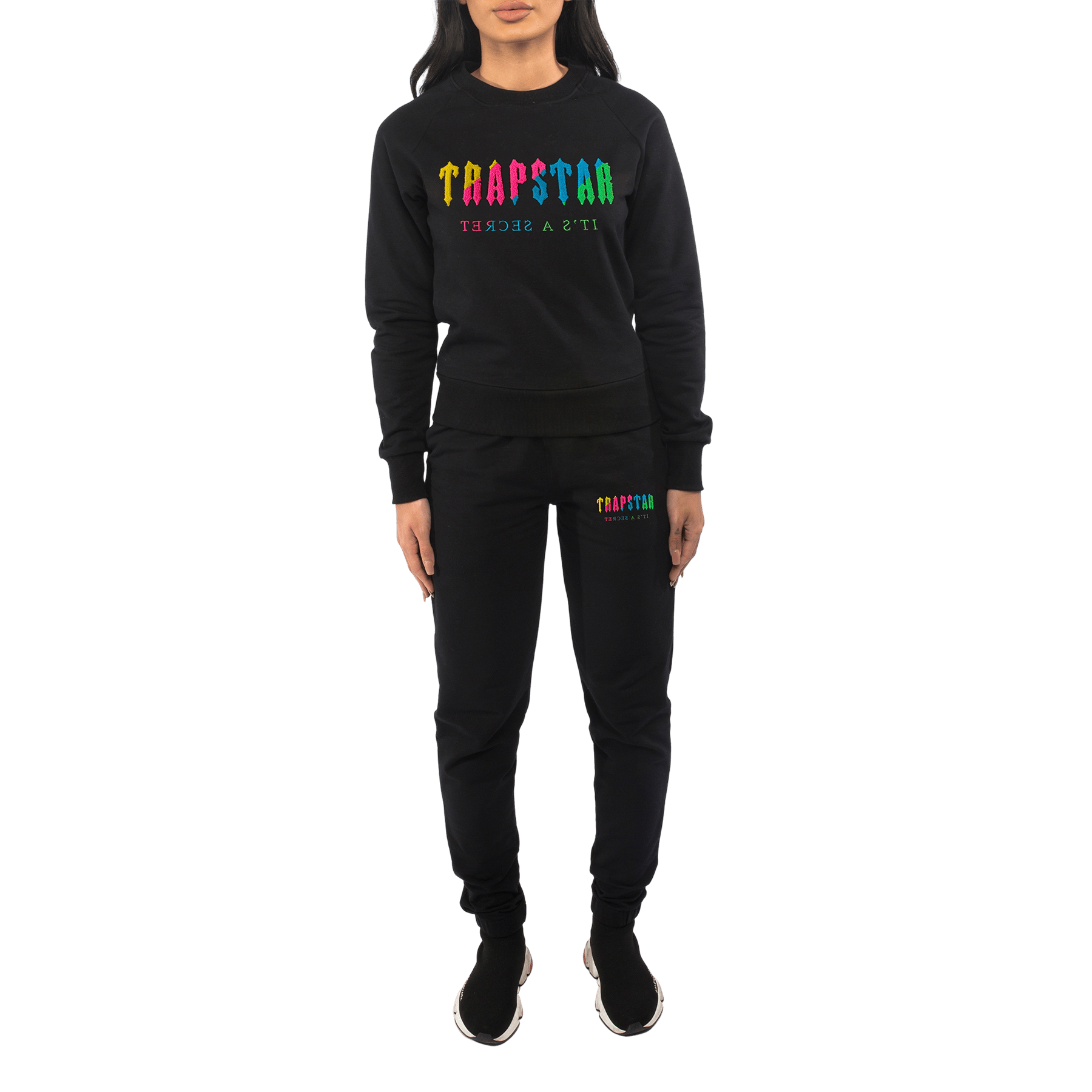 Trapstar Wmns Chenille Crewneck Tracksuit-Candy Flavours Edition Black — XXS — Front View