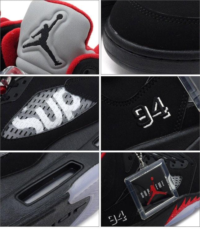 AIR JORDAN 5 RETRO SUPREME "SUPREME" Black — UK 3 | EU 35.5 | US 3.5 — Top View