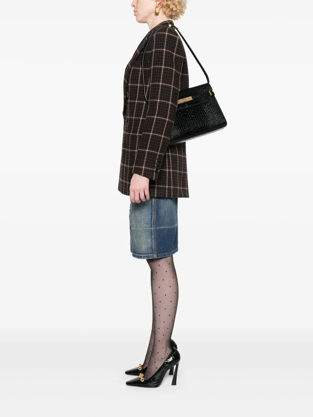 Saint Laurent Manhattan Crocodile Embossed Shoulder Bag — Same as shown — Size One Size — Side View