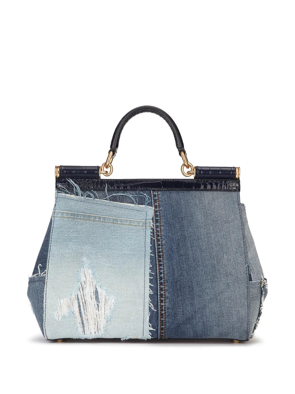 Dolce Gabbana Large Sicily Patchwork Denim Shoulder Bag — Same as shown — Size One Size — Side View