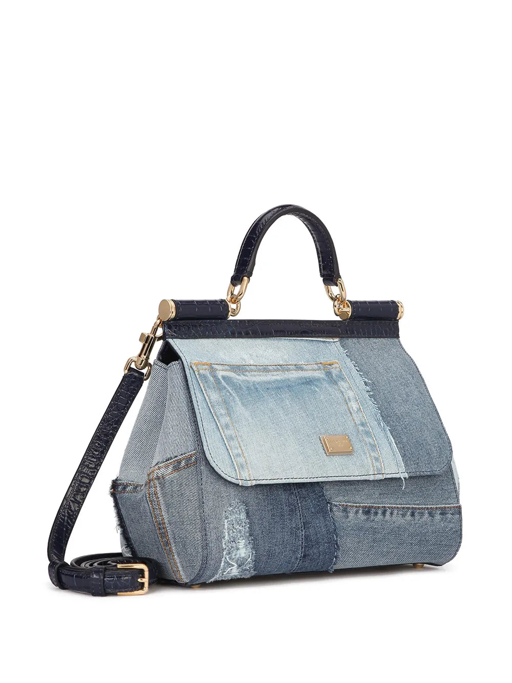 Dolce Gabbana Large Sicily Patchwork Denim Shoulder Bag — Same as shown — Size One Size — Back View